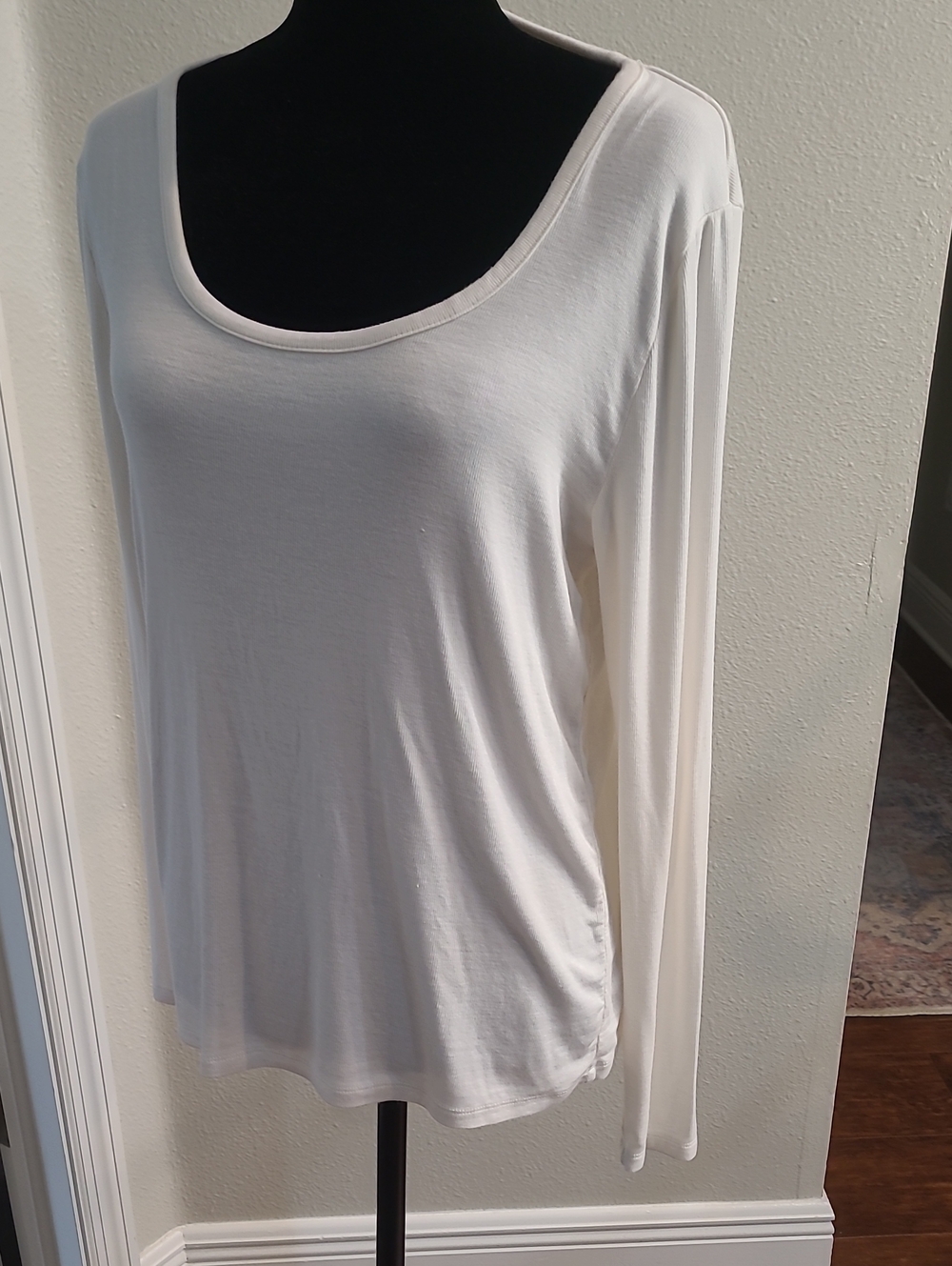 LOFT Cream Scoop Neck Long Sleeve Top